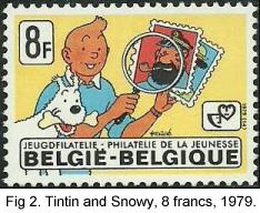 Tintin and Snowy, 8 francs, Belgium, 1979