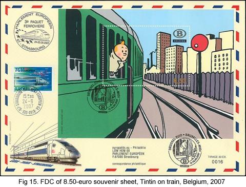 FDC of 8.50-euro Tintin souvenir sheet,  Belgium, 2007