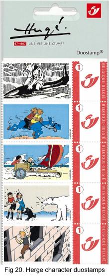 2007 Belgian duostamps show Herge characters from 5 comic strips