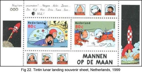 Tintin lunar landing souvenir sheet, Netherlands, 1999