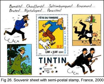 Tintin Souvenir sheet with semi-postal stamp, France, 2000