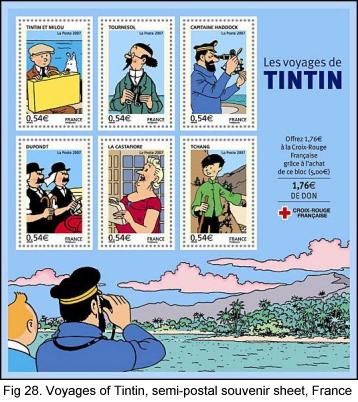 Voyages of Tintin, semi-postal souvenir sheet, France, 2007
