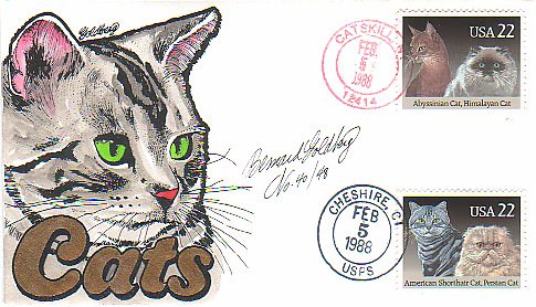 FDC of cats stamp with cachet by Bernard Goldberg