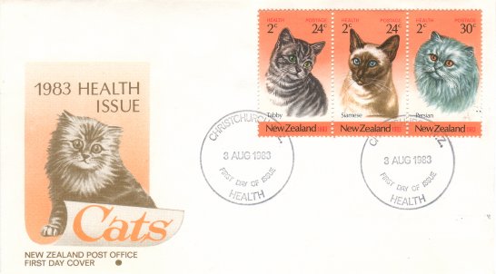 FDC for New Zealand cats health stamps
