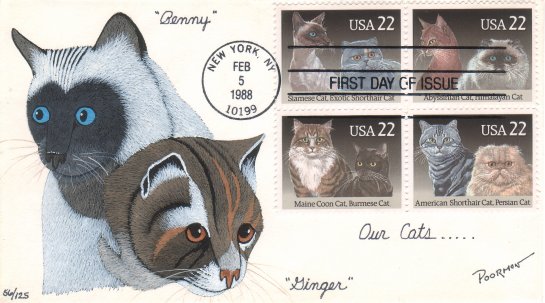FDC for U.S. cats stamps by Curtis Poormon