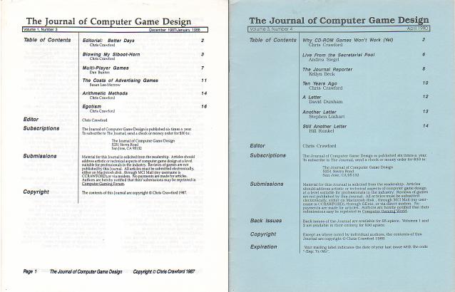 Jounal of Computer Game Design, Chris Crawford, 11 issues, 1988-1990