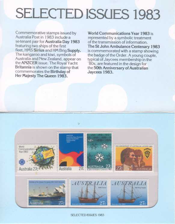 Australia Selected Issues 1983 Presentation Pack of 7 stamps