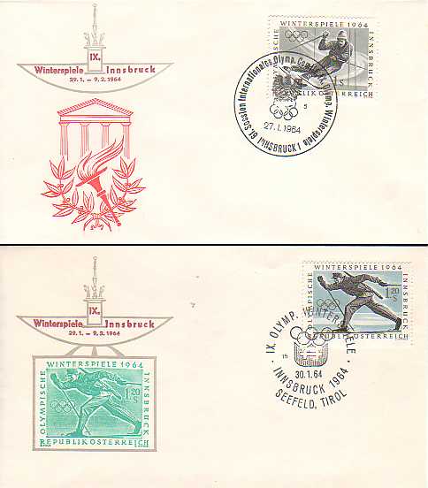 Innsbruck, Austria 1964 Winter Olympics set of 7 first day covers (FDC)