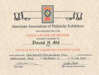 AAPE gold award certificate