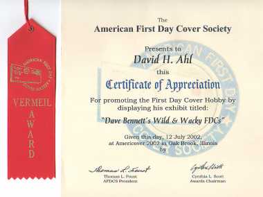 AFDCS award and certificate