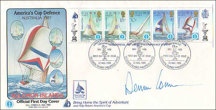 America's Cup First Day Cover autographed by Dennis Conner