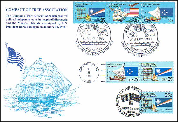 US First Day Covers Estados Federados de Micronesia & Islas Marshall 3 sellos 